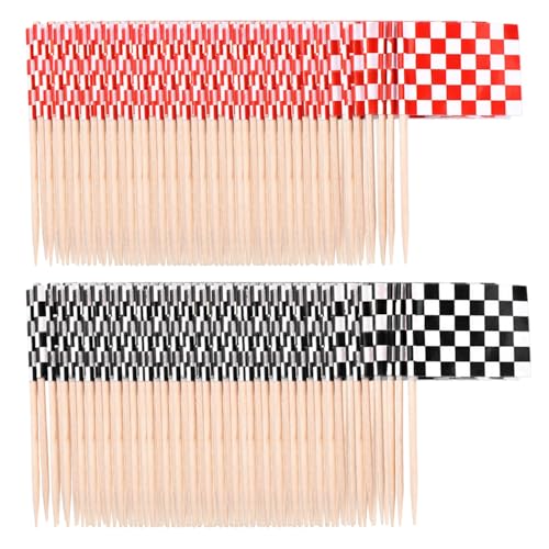 DHSBGWSX 200 banderas a cuadros de carreras para decoración de tartas de carreras de color rojo y negro, 2,5 x 3,5 cm, para cumpleaños