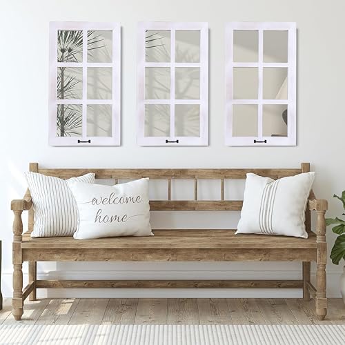 Image of LOSOUR 2 Pack 24x40 Mirrors for Wall Decor, Farmhouse Distressed Wood Windowpane Mirror, Rustic Home Wall Decor Accents for Bedroom Living Room Dining Room, Kitchen, Mantle (2, White, 40 inch L x 24 inch W)