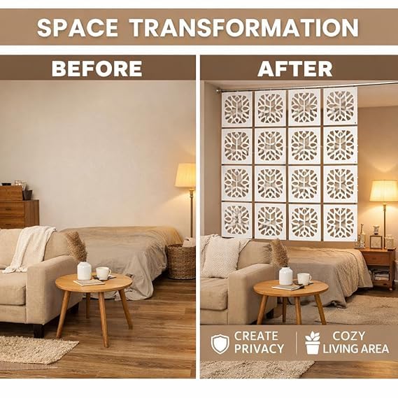 Image of RANDOM Privacy Room Divider Hanging Panel Modern Screen Partition for Decorating Bedroom, Dining, Study & Living Room (RSD-4036) 12 Panels Engineered Wood