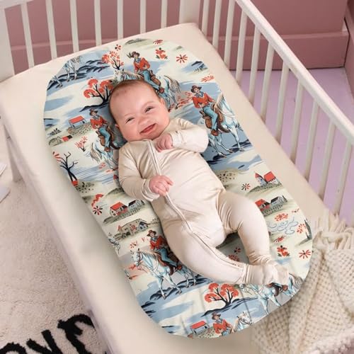 Image of ZOUTAIRONG Western Cowboys Crib Sheets Polyester Bassinet Sheets Mini Crib Sheets for Bassinet Pad /Mattress Universal Bassinet Sheets Breathable and Heavenly Soft Blue