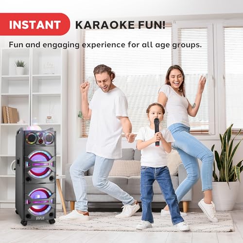 Image of Portable Bluetooth PA Speaker System - 2000W Active Powered Outdoor Bluetooth Speaker Portable PA System w /Microphone in, Party Lights, USB SD Card Reader, AUX /RCA /FM Radio, Wheels - Pyle PSUFM1043BT