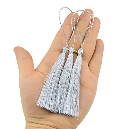 Makhry 100 Pieces Bookmark Tassels 13Cm/5 Inch Silk Tassels With Loop Handmade Tassels For Crafts Jewelry Making Diy Art Projects School Supply(Glittering Silver) #TOP1