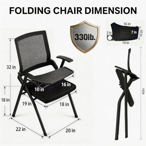 Image of [2 Pack] Folding Conference Room Chair with Writing Board & Cup Holder | Heavy-Duty Nesting Training Chairs,Mesh Back,Padded Seat,Comfy Foldable Office Guest Chairs,Seminar Meeting, Classroom