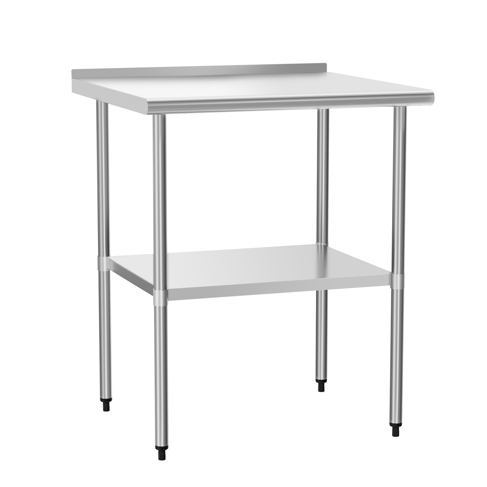 stainless steel table for prep & work 30" x 30" inches with adjustable shelf and backsplash, commercial workstations, utility table in kitchen garage laundry room outdoor bbq