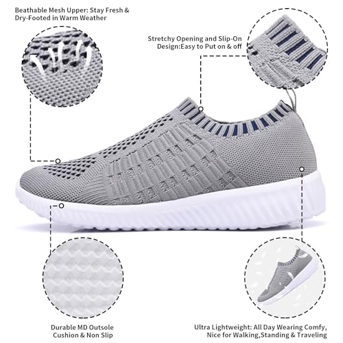 Image of konhill Womens Walking Shoes Slip On Sneakers Breathable Mesh Lightweight Casual Footwear for Daily Commute
