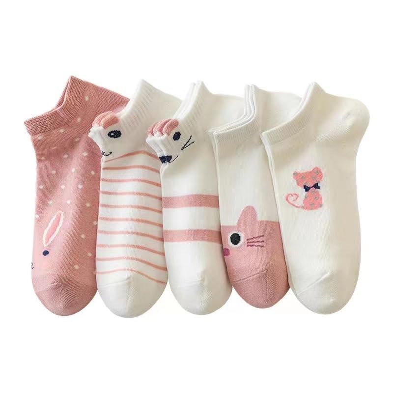 Women’s Ankle Socks – 5 Pair Pack | Cute Smile Face Design | Soft Cotton Breathable Low-Cut Socks for Girls & Ladies | Casual Daily Wear