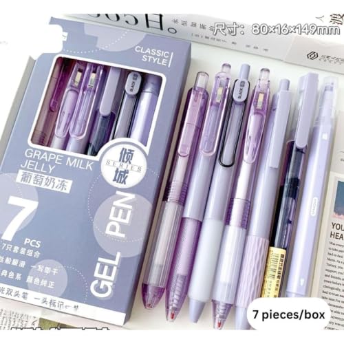 FEXONXA Pastel Purple Gel Pen Set 7 Pcs, Aesthetic Korean Stationery Kit with Smooth Black Ink Pens, Cute Kawaii Writing Pens for Girls, School, College, Office, Notes & Gift Pack (Pack of 7) - Image 6