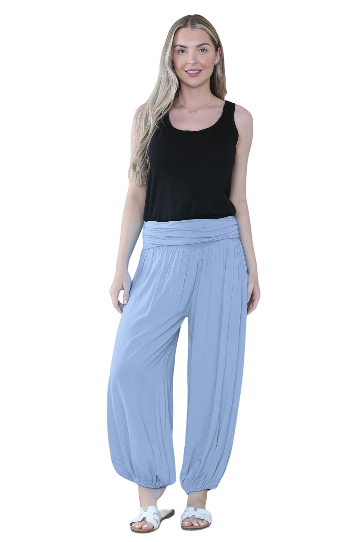 Pantaloni harem larghi da donna italiani Alibaba, comodi ed eleganti, vestibilità larga, pantaloni harem da donna UK | Pantaloni estivi perfetti per le donne UK, denim, Taglia unica