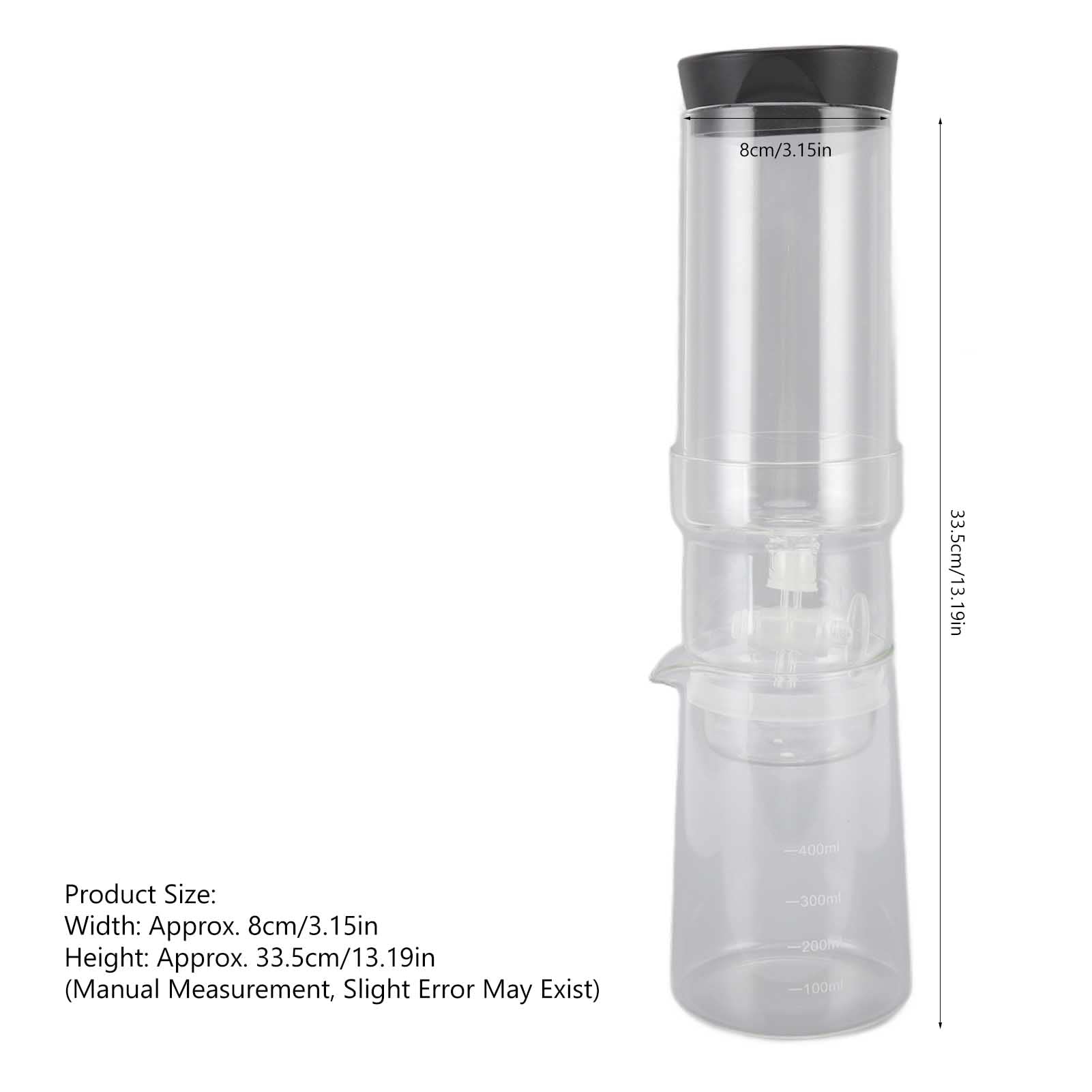 Premium Cold Brew Coffee Dripper 400 ml de vidrio reutilizable Ajuste de goteo ajustable para café helado y vidrio de borosilicato transparente de té con piezas desmontables para