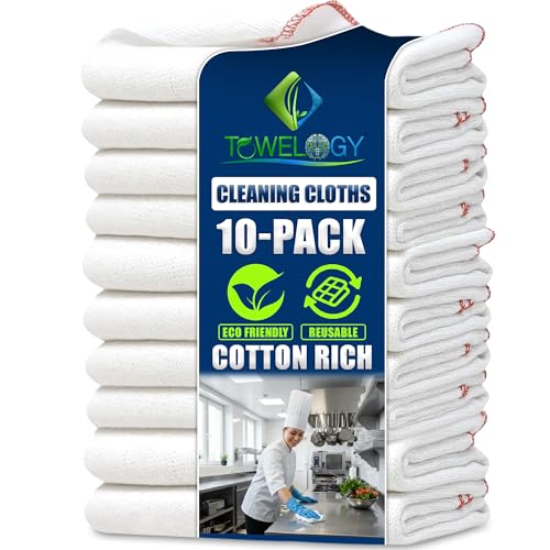 Towelogy Jumbo Dish Cloths 10 Pack – Cotton Rich Kitchen Cleaning Towels 38×45cm, Super Absorbent & Durable for Washing, Cleaning & Drying (10, Red Borders)
