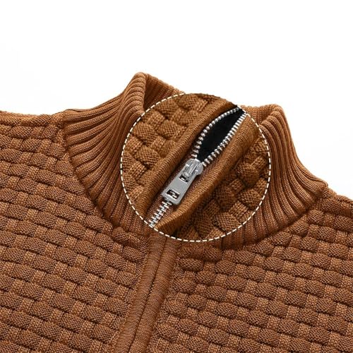 Men's Quarter Zip Sweater Cable Knit Pullover Polo Turtleneck Casual Business Long Sleeve Top3