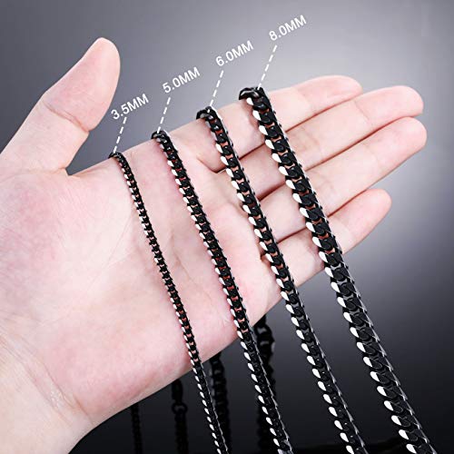 Black Chain Necklace for Men Women Water Resistent 316L Stainless Steel Big Thick Cuban Link Chains Plated & Brushed finish Silver Color with Gift Box (3.5-8 MM Wide, 14-36 Inches Long)4