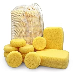 Premium Synthetic Horse Tack Sponges: 12pc Value Pack (10 Round 2.8″ x1″, 2 Large 6″x4″x2″) with Cotton Bag, for Saddles, Bridles, Boots and Leather Care by Equus Constantia