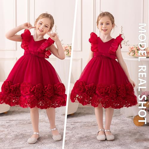 Sleeveless Tulle Dress for Girls, Featuring Delicate 3D Floral Embroidery and The V-Neck Design for Weddings3