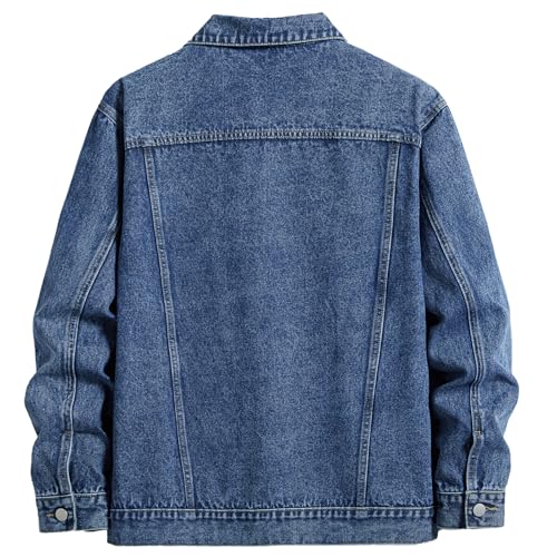 Image of Men's Denim Jacket Vintage-Inspired Jean Jacket with Multiple Pockets - Cotton Blend, Machine Washable