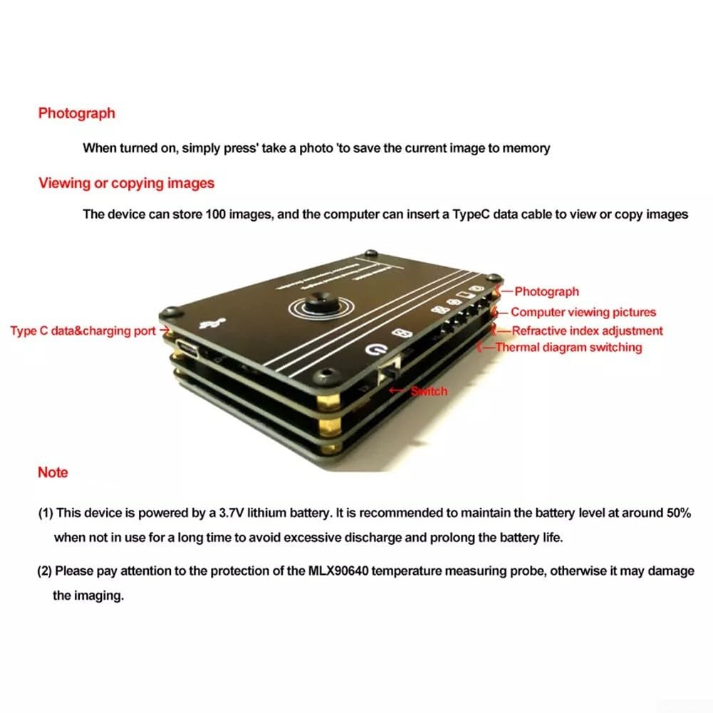 1 cámara termográfica, sensor de imagen térmica LCD de 3.2 pulgadas, cámara de imagen térmica con termómetro D