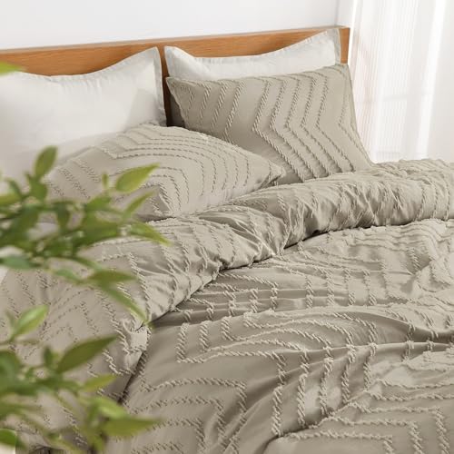 Image of Litanika Boho Queen Comforter Set, 3 Pcs Oatmeal Lightweight Bedding Set