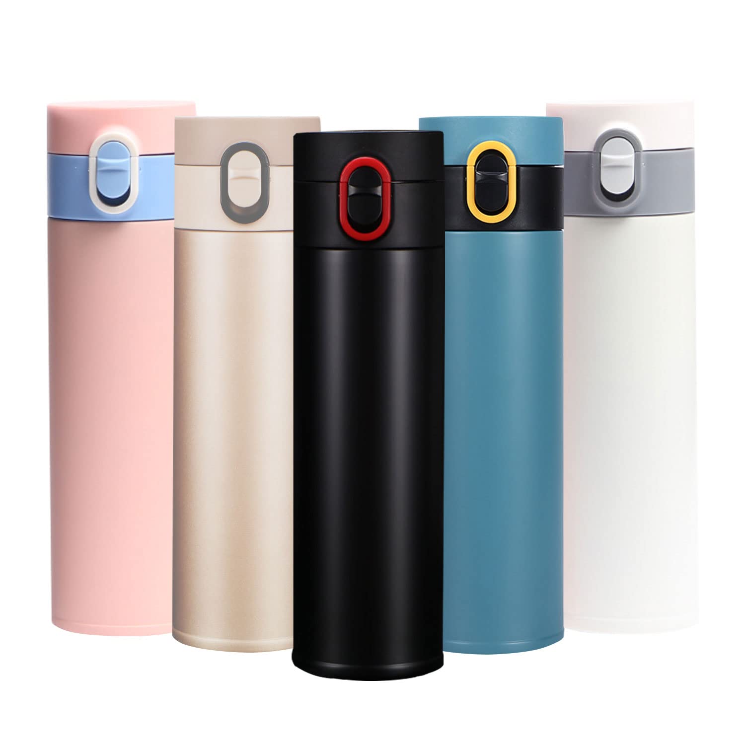 Travel Mug Reusable Coffee Cup 450ml Insulated Water Bottle Thermal Mug Stainless Steel Leakproof for Hot Cold Drinks (Black)