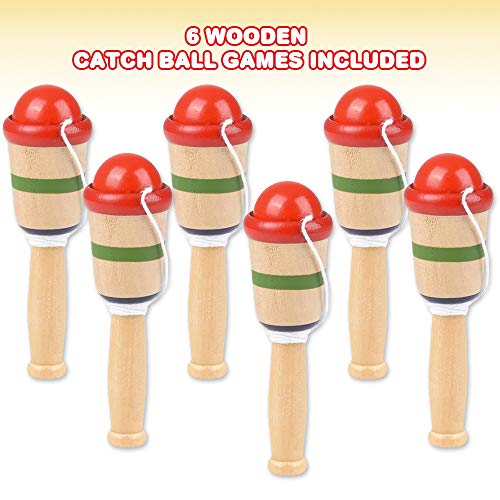 image for ArtCreativity Mini Wooden Catch Ball Game, Set of 6, Vintage Catch Toy