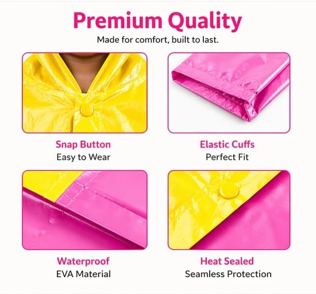 Image of CubsDen Kids Waterproof Raincoat for Boys & Girls | Full-Length Hooded Rain Coat | Lightweight Durable School Rainwear | Bright Color Outdoor Rain Jacket for Children
