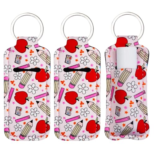 Haevola Cute Chapstick Holder Keychain for Women Lip Balm & Lip Gloss Holder Keychain Accessories Gift Purse Charm Clip (Teacher Treasure)
