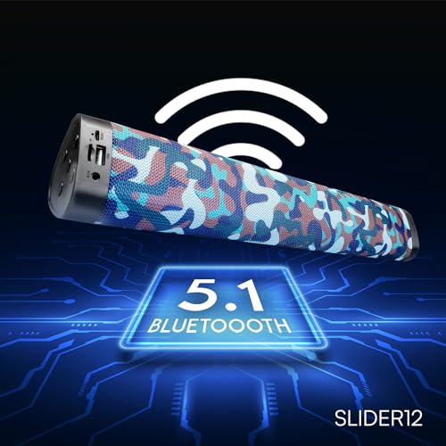 Image of HAPIPOLA SLIDER12 Bluetooth Speaker Immersive Audio | Good Bass | Light Weight 6 Hours Playback | Portable | Built in mic | TWS Pairing Support | dustproof | handfree Calling | (Camouflage)