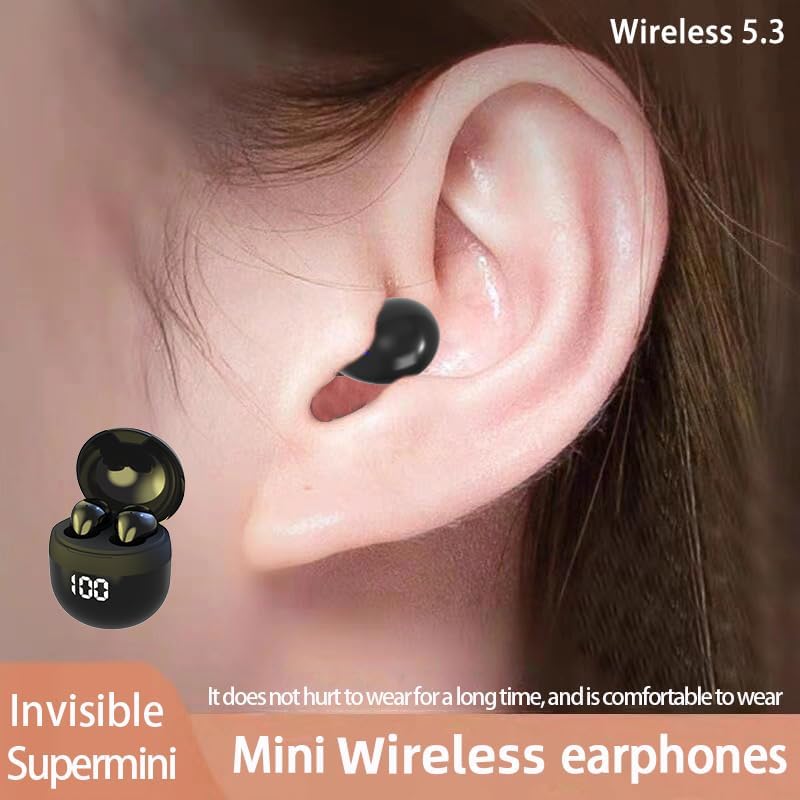 Invisible Wireless Earbuds Bluetooth,Tiny Small Design Premium Sound Auto Pairing Smart Touch Control,Headphones for Work Sports (Black)