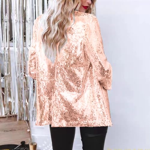 Ladyful Womens Sequin Blazer Jacket Open Front Long Sleeve Sparkly Glitter Party Cardigan Coat3