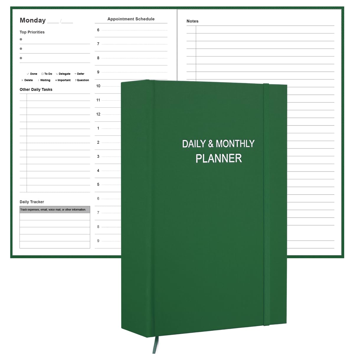 Daily & Monthly Planner for 2026 or Anytime - ADHD Planner Two Pages Per Day, Daily Planner Undated to Increase Focus, Eliminate Overwhelm, Achieve