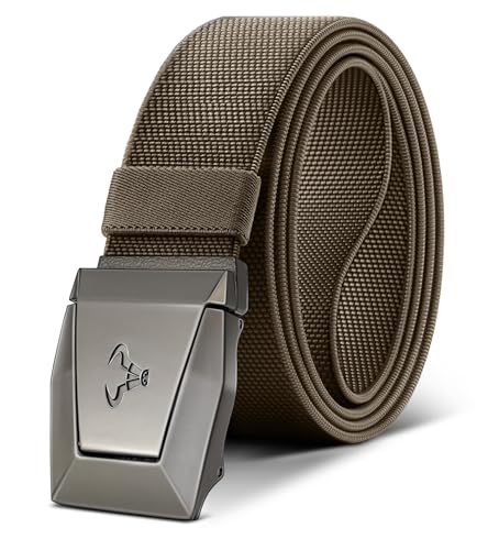 BULLIANT Tactical Belt for Men, Men Stretch Nylon Web Gift Belt 1.5"-Hiking Rigger Military Work-Quick Release(Light Brown,42"-46" Waist Adjustable)