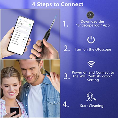 Vitcoco VITCOCO Ear Wax Removal Kit 1080P FHD Wireless Otoscope Ear Camera with ...