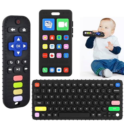 GUIGUZHJ Teether Toys Teething Relief Teethers Toys for Babies 3-6 12 Months Play Phone Remote Control Keyboard Toy for Newborn Infant Boy Girl Autism Essentials Food Grade Silicone Sensory Toy