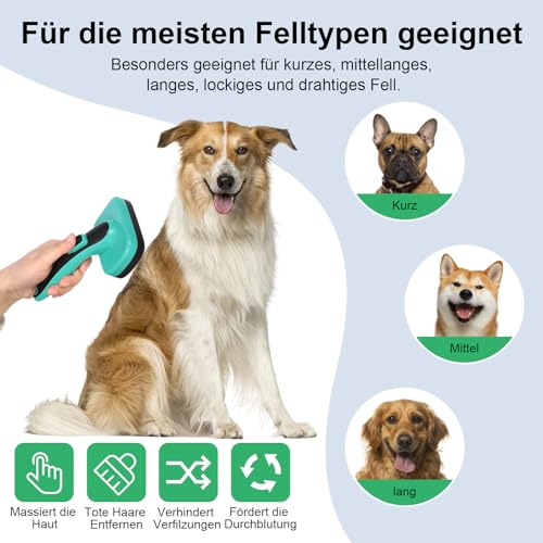 WOPQAEM Hundebürste für Hunde und Katzen, selbstreinigend, Katzenbürste für Unterwolle und loses Fell, ideal für Lang- und Kurzhaar, sanft zur Haut, reduziert Haaren, Fellpflege Bürste, Grün