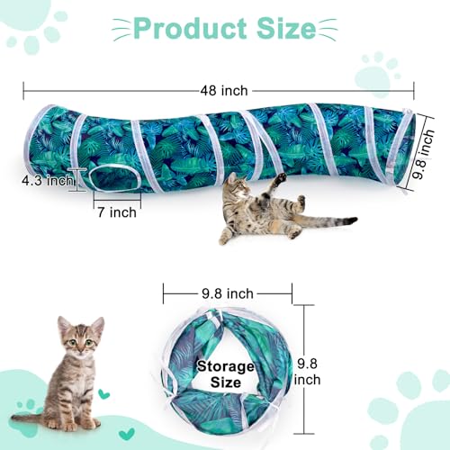 Image of Glittme Cat Tunnel, Cat Tunnels for Indoor Cats, S-Shape Peekaboo Cat Cave with Cat Toys, Foldable Cat Tubes and Tunnels for Cats, Rabbit, Puppy, Guinea Pig