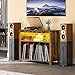 YITAHOME Large Record Player Stand with Power Outlets & LED Lights, Vinyl Record Storage Table with Display Shelf Holds Up to 120 Albums, Turntable Stand for Living Room, Bedroom, Brown