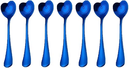 Juego de 7 cucharas de acero inoxidable, cucharas en forma de corazón, cuchara de café, cuchara de postre, cucharas de helado, cucharas de té,