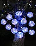 PARTPHONER Solar Lights Outdoor Waterproof 12-Pack, Solar Powered Hanging Lantern Cracked Glass Hanging Globes for Yard Decor Christmas Decoration, Shepherd Hook, Garden Tree Ornaments, RGB