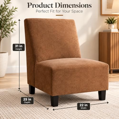 Image of KENDALWOOD Furniture Modern Armless Accent Chair for Living Room, Upholstered Lounge Chair, Comfortable Fabric Slipper Chair for Bedroom, Reading Corner & Small Spaces - Brown