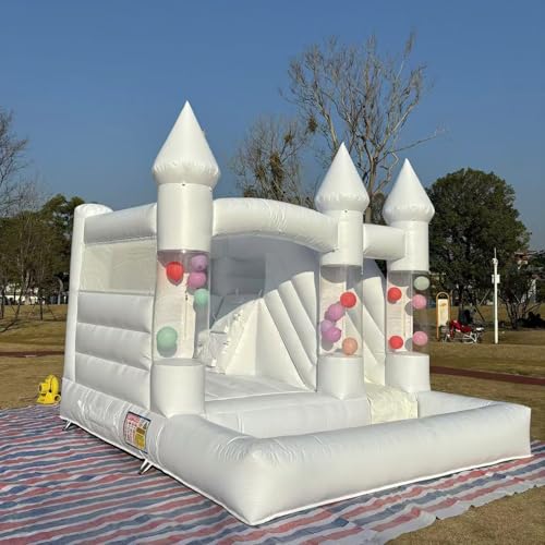 10FT Inflatable White Bounce House,Indoor & Outdoor Bouncy Castle with Air Blower,Ball Pool and Slide for Wedding Party Kids Birthday Party - Image 4