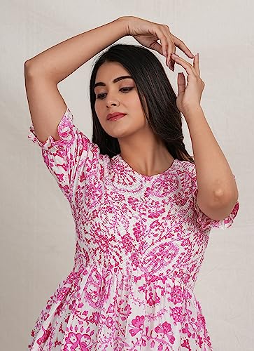 Image of Crenol Women Cotton Printed Short Dresses for Women, Western Dresses for Women