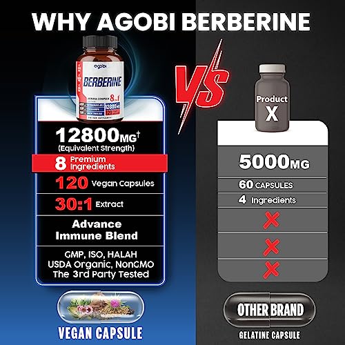 120 Capsules - Berberine Supplement 12800Mg With Ceylon, Milk Thistle, Turmeric, Elderberry & Black Pepper - Supports Immune System, Cardiovascular & Gastrointestinal - 4 Month Supply #TOP3