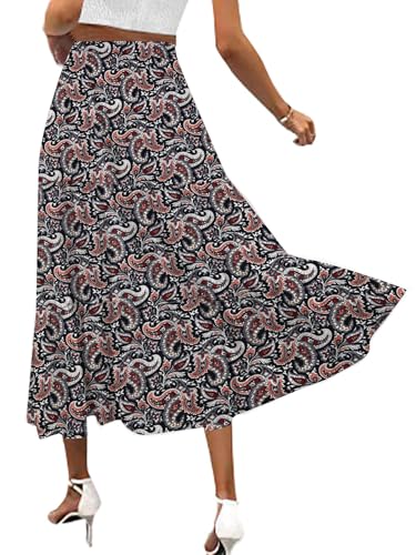 LYANER Women's Elastic High Waisted Ruched Tiered Ruffle Hem Long Skirt with Pockets2