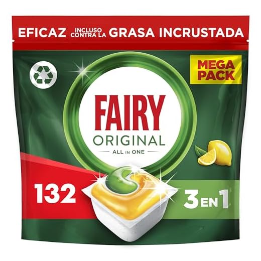 Fairy Original Todo En Uno Pastillas Lavavajillas, 132 Capsulas, Elimina Grasa Reseca, El embalaje puede variar