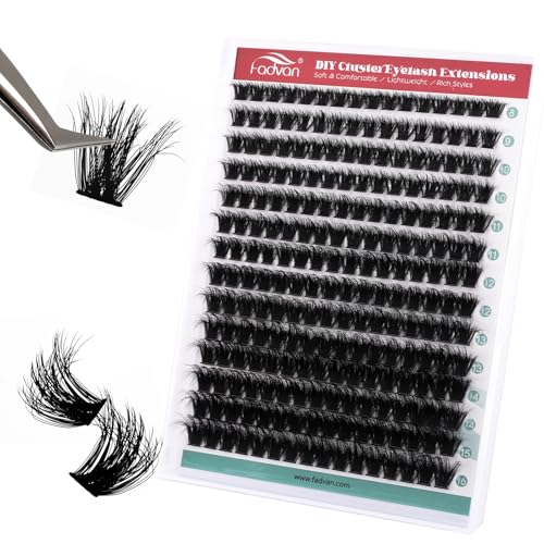 FADVAN Extensiones de Pestañas Individuales Cluster 100D Rizo D Mix 8-16mm Pestañas Extensión Pestañas en Racimo DIY 280Pcs(100D-0.07D Curl)