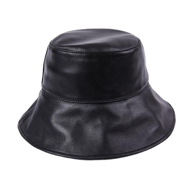 Cappelli in Pelle da Donna Cappello da Pescatore in Pelle Nera Cappello da Sole Femminile Hundred Take Cover Face Sistema Giapponese Cappello a Tesa Larga Cappelli