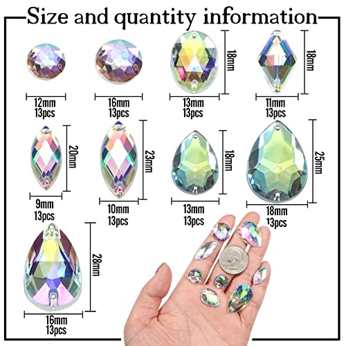TOAOB 117 Pieces Sew On Rhinestone AB Clear Gems Acrylic Faceted Flatback Sewing Crystal Rhinestone Mix Shape for DIY Crafts Clothes Shoes Bag Decoration - Image 2