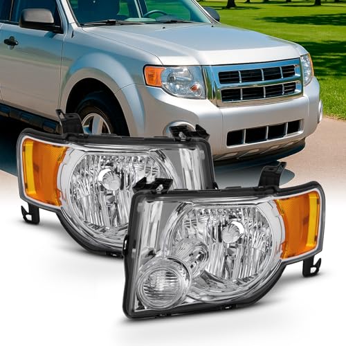 AKKON - For 2008-2012 Ford Escape 4-Door SUV Headlights Assembly Chrome Housing Clear Lens Full Set