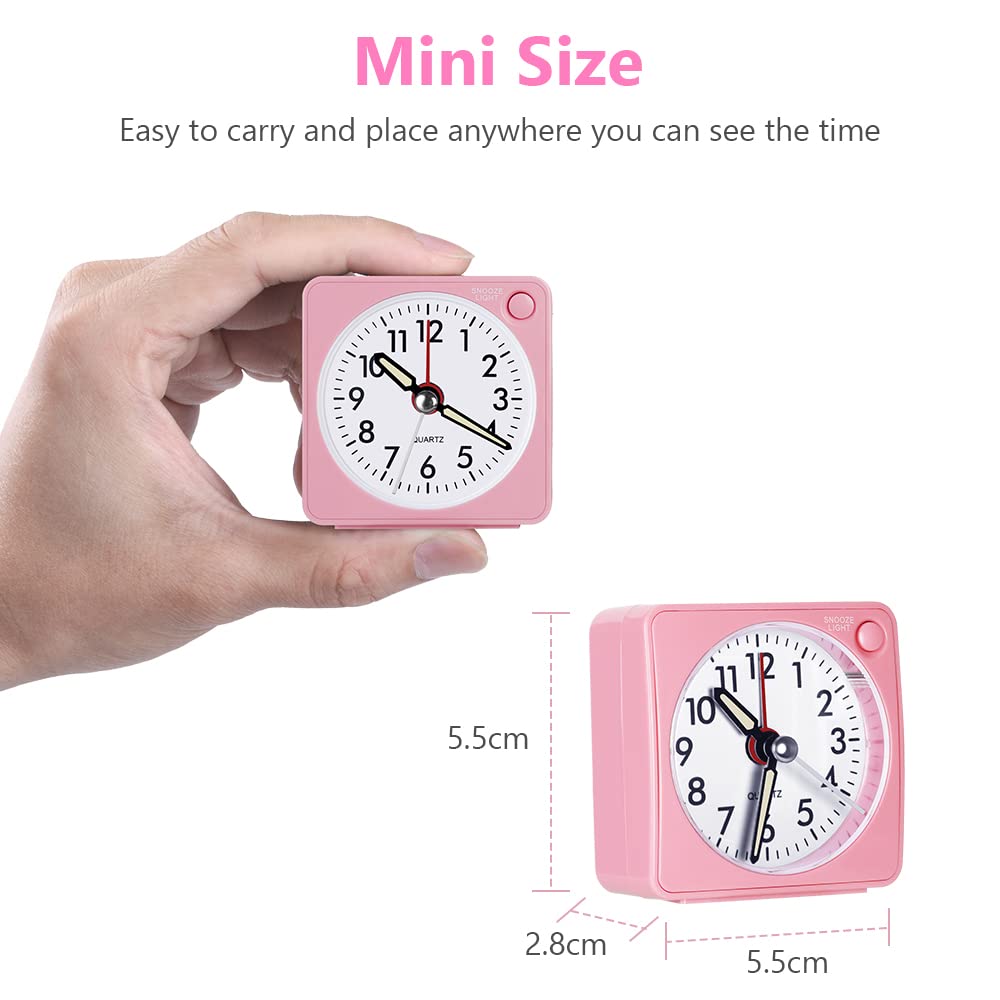 Vicloon Mini Analog Wecker – Superleise, Mit Schlummerfunktion & Nachtlicht, Tragbar Für Reisen (weiß, 5.5 Cm)