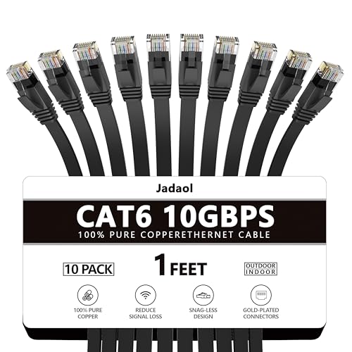 Jadaol Cat 6 Ethernet Cable 1ft 10-Pack 10Gbps Support Cat8 Cat7 Network Flat High Speed LAN Internet Patch Cables Short Ethernet Cables for Router Modem Switch PC Laptop Gaming Console Black