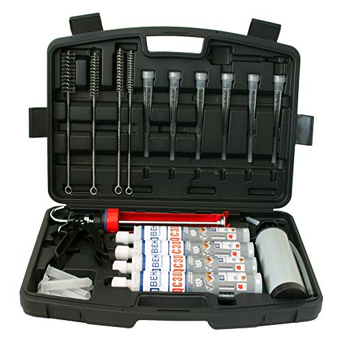 Preisvergleich Produktbild Verbundmörtel HQC Injektionsmörtel Bohrlochbürsten Siebhülsen Statikmischer Auspresspistole im praktischen Kofferset